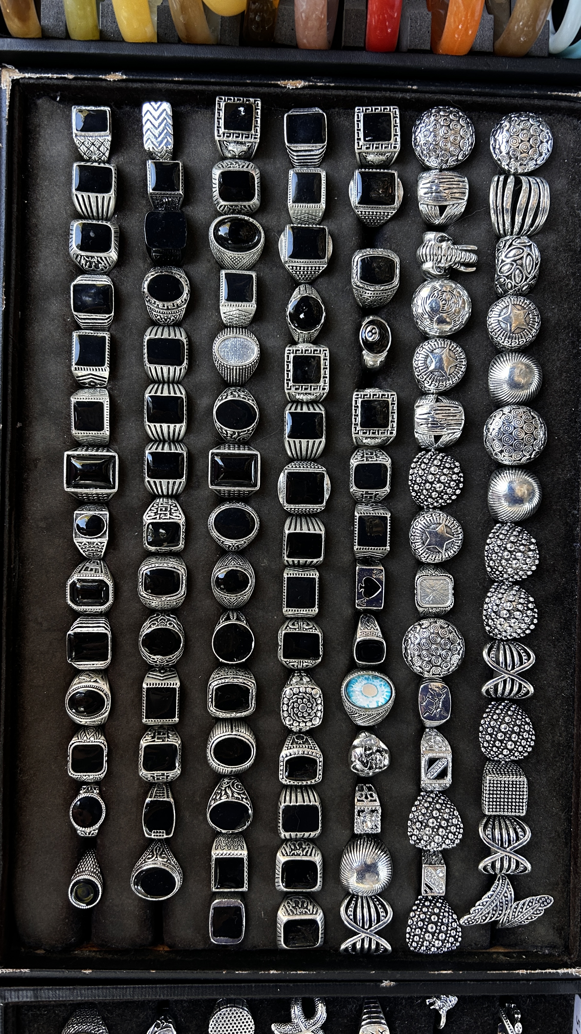 Silver-tone statement rings from Fatma’s collection.